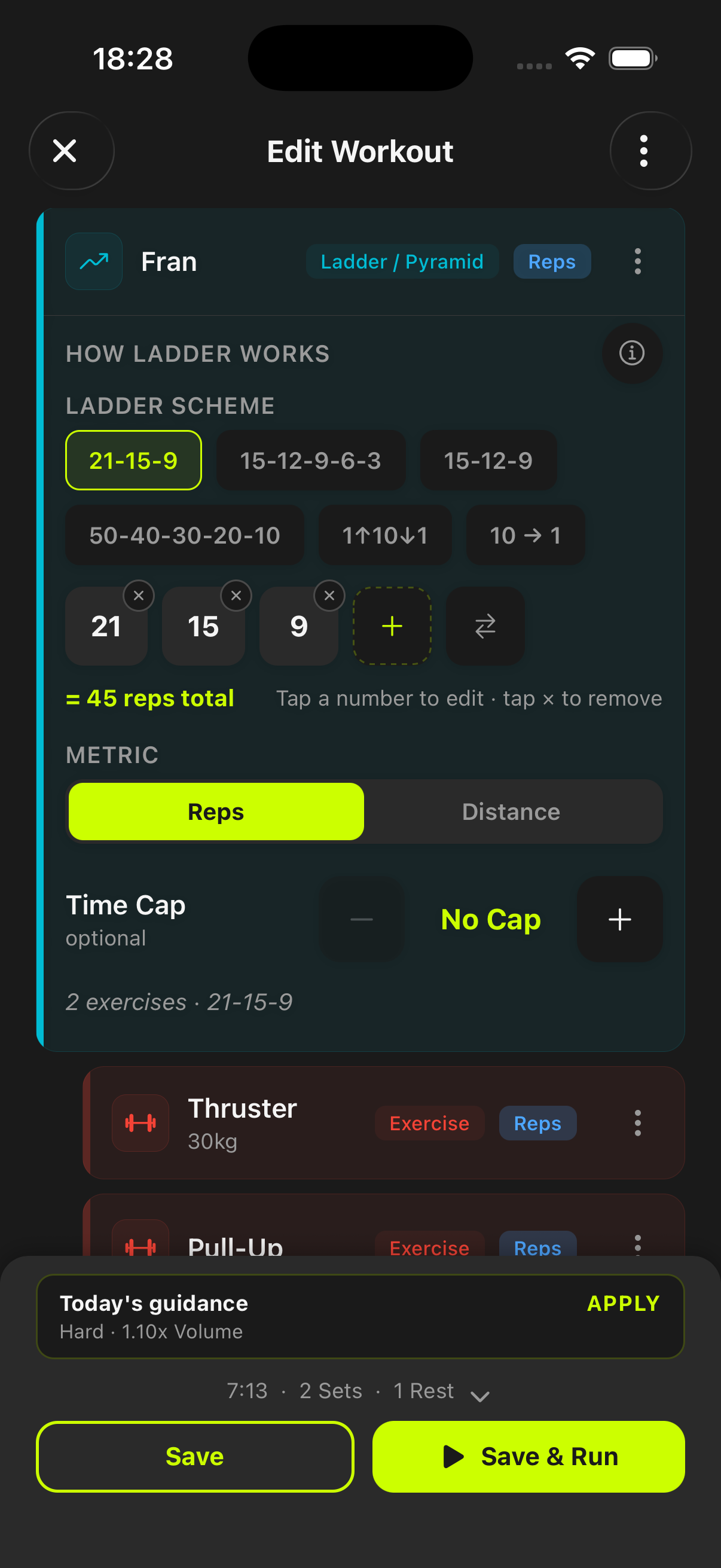 Workout builder ladder scheme editor for thruster workout